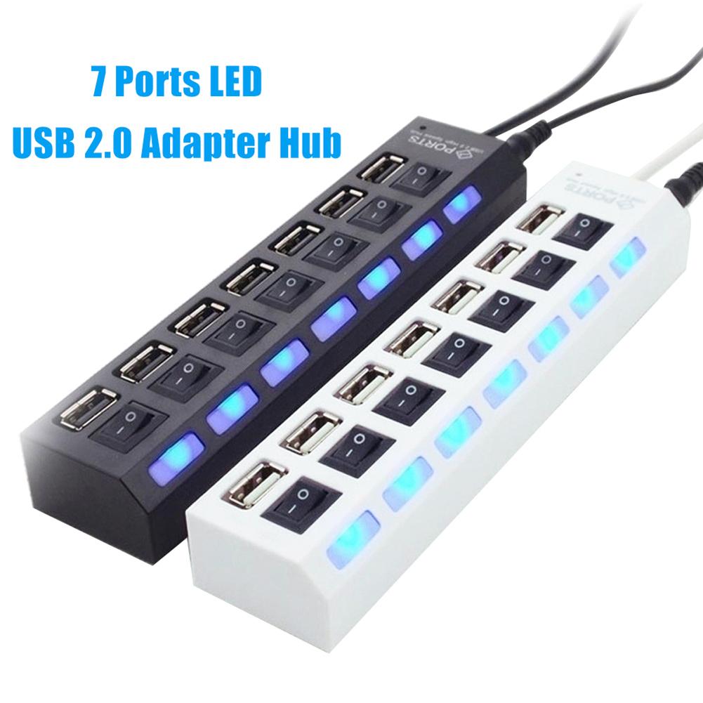 7 USB 2.0 Charge Hub Portable LED Indicator Light 7 Ports USB 2.0 Adapter Charge Hub with Switch