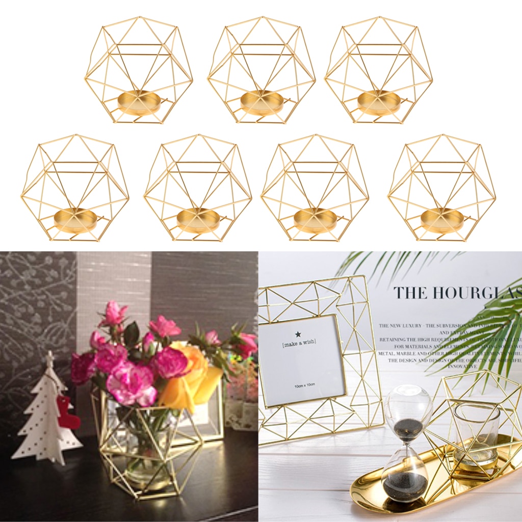 7 st metall geometrisk struktur guld handgjord värmeljusstake romantisk hem middag bröllop dekoration