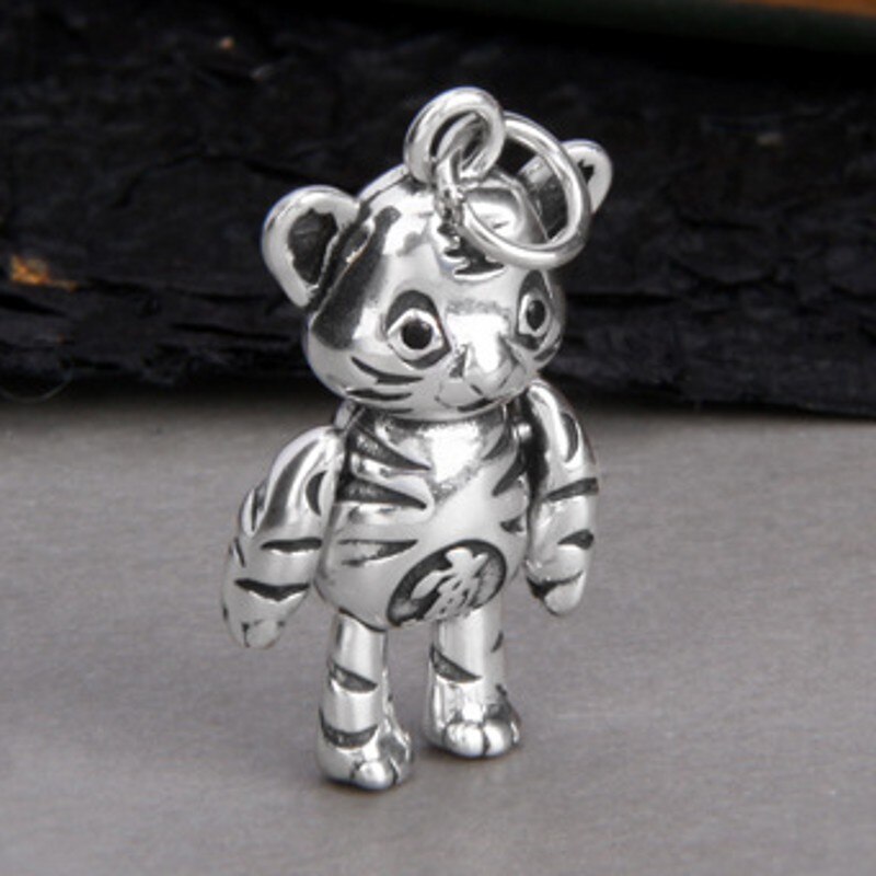 Bocai puro s990 prata bonito pequeno tigre pingente para o ano de nascimento personalidade retro velho e feminino pingente amuleto bom