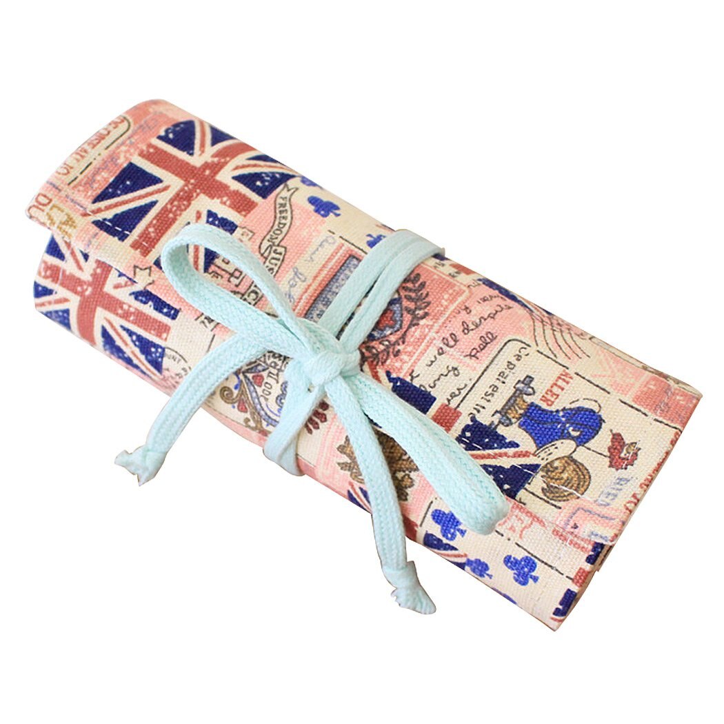 Pattern Canvas Roll-up Pencil Wrap 36/48/72 Holes Travel Drawing Coloring Pencils Pouch for Artist: 36Holes BritishStyle