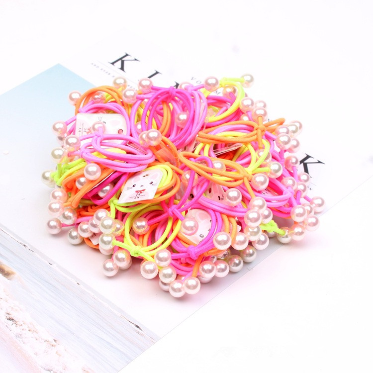 Billiga flickor barn pärla elastiskt hår gummiband barn knyta hår rep ring gummitillbehör för flickor scrunchie hästsvanshållare
