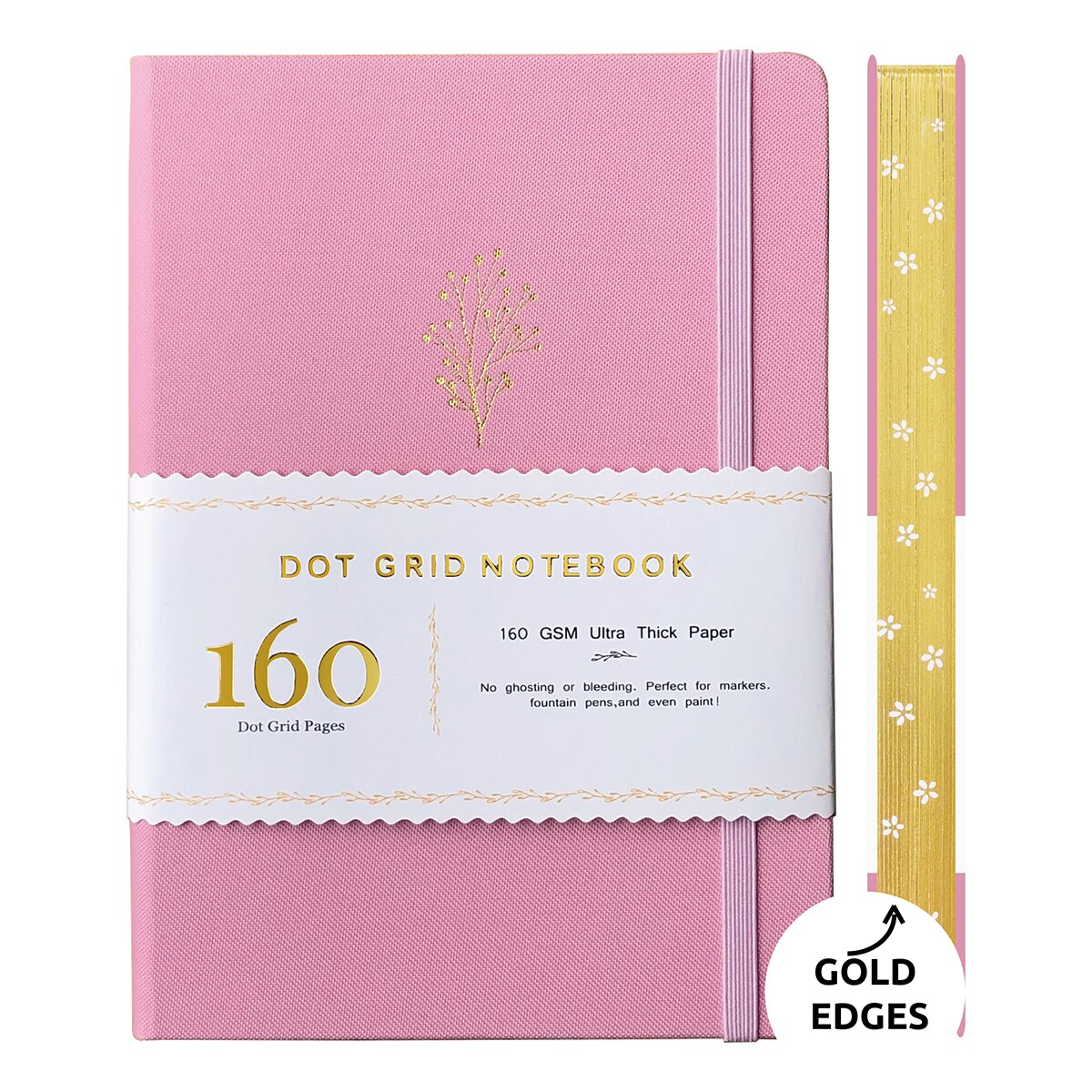 A5 Awakening Dot Grid Notebook Dotted Journal Pink Fabric Waterproof Hardcover 160GSM Bamboo Thick White Color Paper: Default Title
