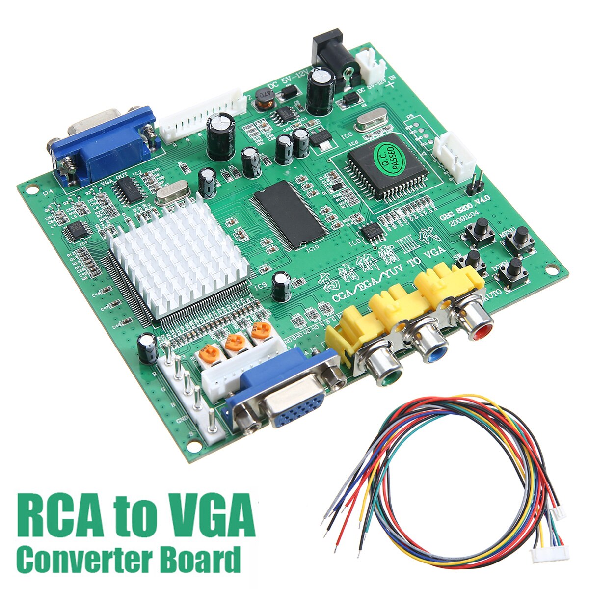Placa Convertidora de vídeo GBS8200 de para RCA a VGA, juegos de Arcade HD, tableros de conversión de juegos con cable