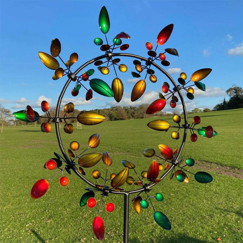 Wind Sculpture Spinner Garden Windmill Unique Magical Colourful Metal Windmil Rotating Leaves Wind Chimes Lawn Decoration