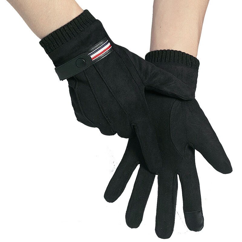 Men Winter Sport Riding Windproof Nonslip Touch Screen Warm Glove Suede Leather Plus Velvet Thick Full Finger Driving Mitten M94