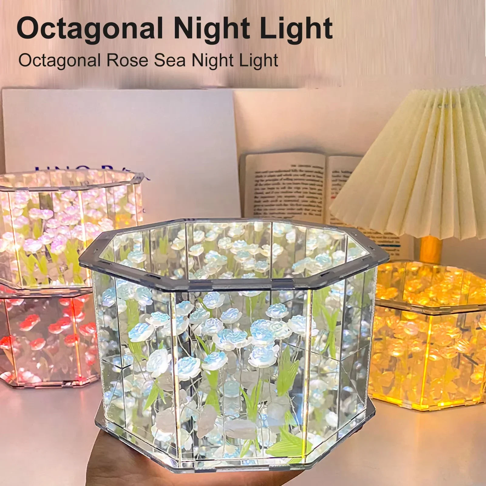 Diy tulipan nattlampe led dekorativ blomsternattlampe magisk kube bordlampe og speil til bilpynt jul