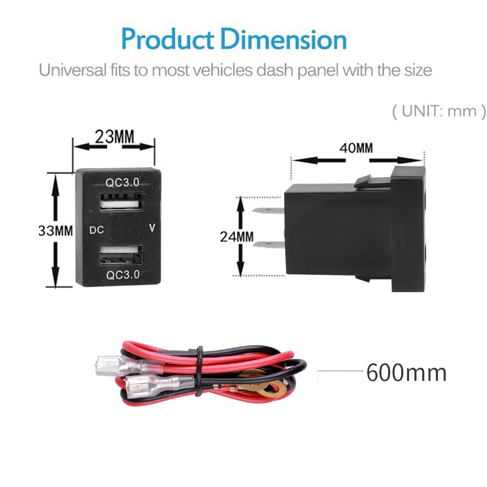 Auto Usb Toyota Oplader 12V 24V Adapter Dual Usb QC3.0 Corolla Hilux Socket Aansteker Voor Smart Telefoon voltmeter: Default Title