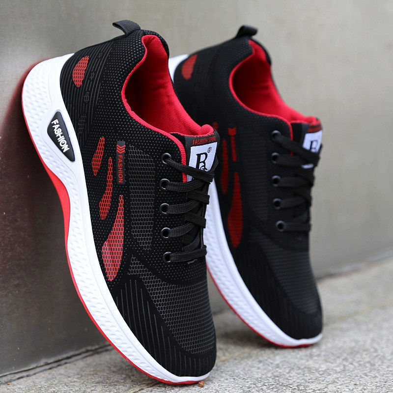Drenge efterår/apring sneakers herre komfort vulkaniseret sko herre wedges sneakers åndbare sko: Sort og rød / 8.5