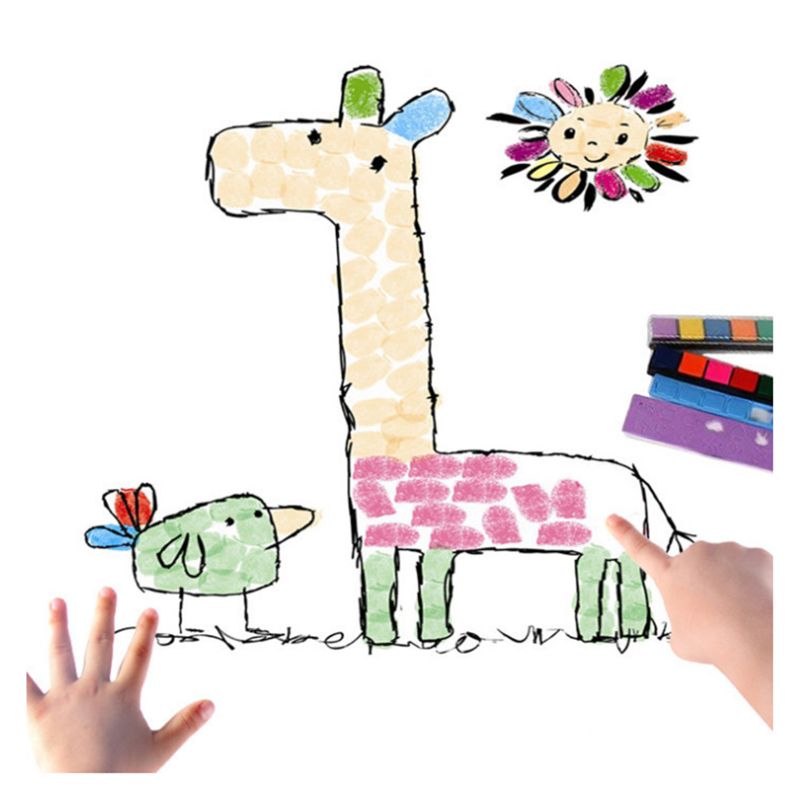 8PCS/set Finger Painting Card 6 Colors Ink Pad Stamp Cartoon Animals DIY Learning Education Drawing Toys For Children Kid