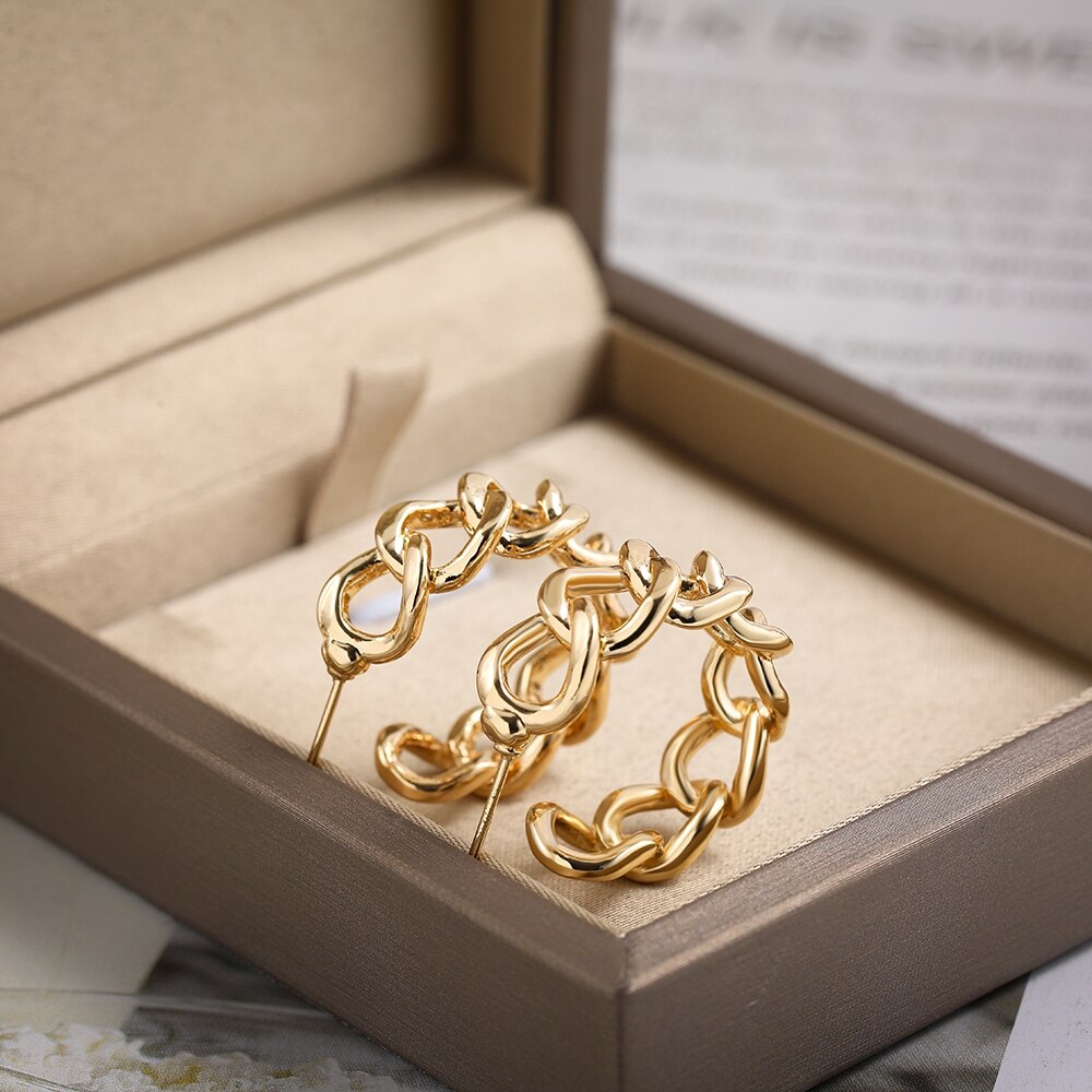 Link Chain Twist Cirkel Ronde Oorringen Gold Metal Eenvoudige Koreaanse Oorringen Voor Vrouwen 2022 Trendy Sieraden