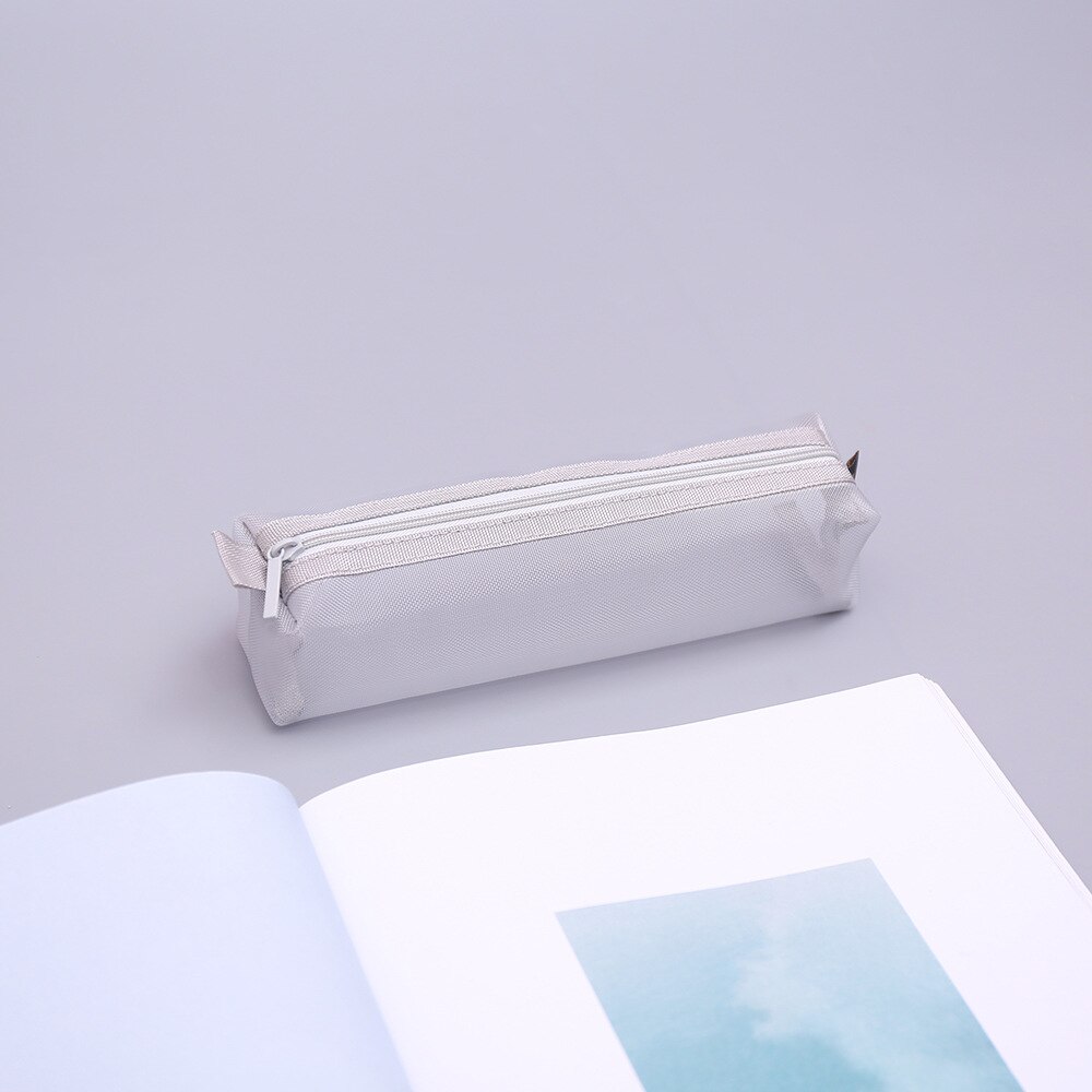 Estojo de malha transparente criativo, bolsa de lápis grande para crianças, presente para crianças: White