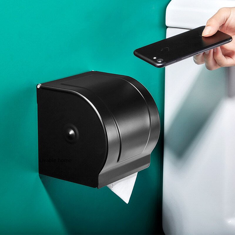Toilet Paper Holders Wall Mounted Toilet Paper Box Non Perforated Black Paper Roll Paper Towel Rack Toilet Waterproof Household