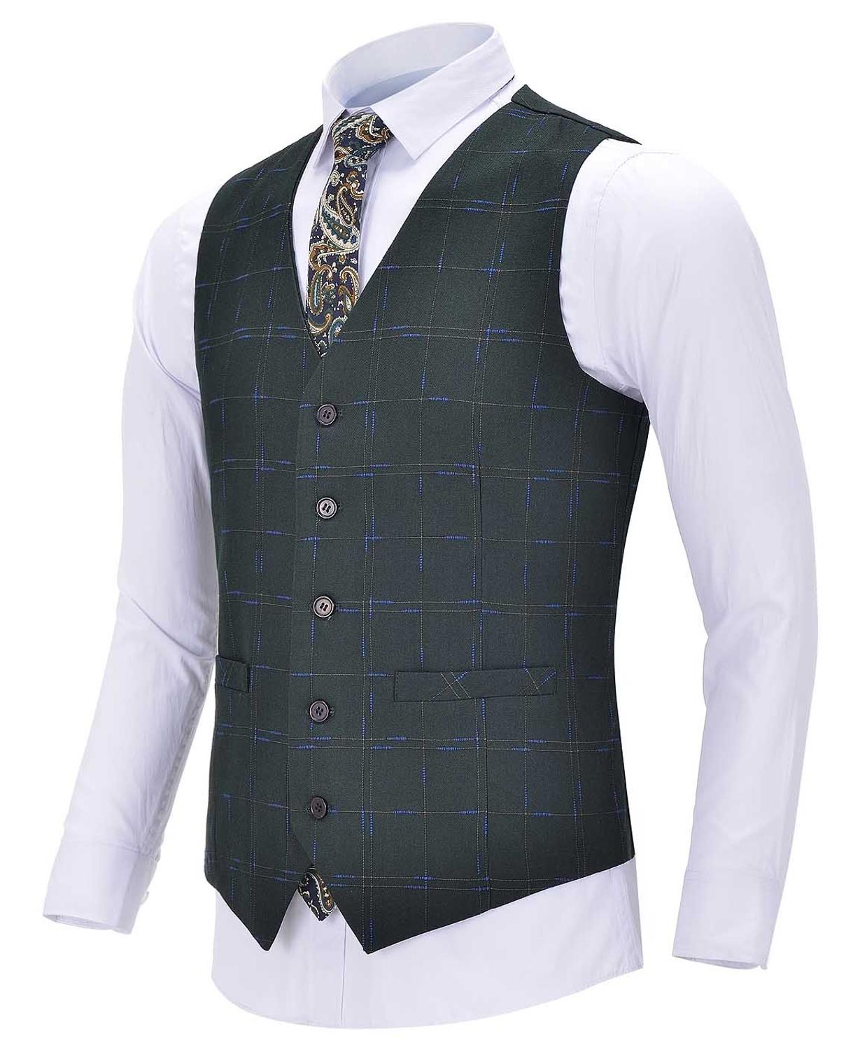 Heren Jurk Vesten, Revers Plaid, Klassiek Casual Pak Vest, Business