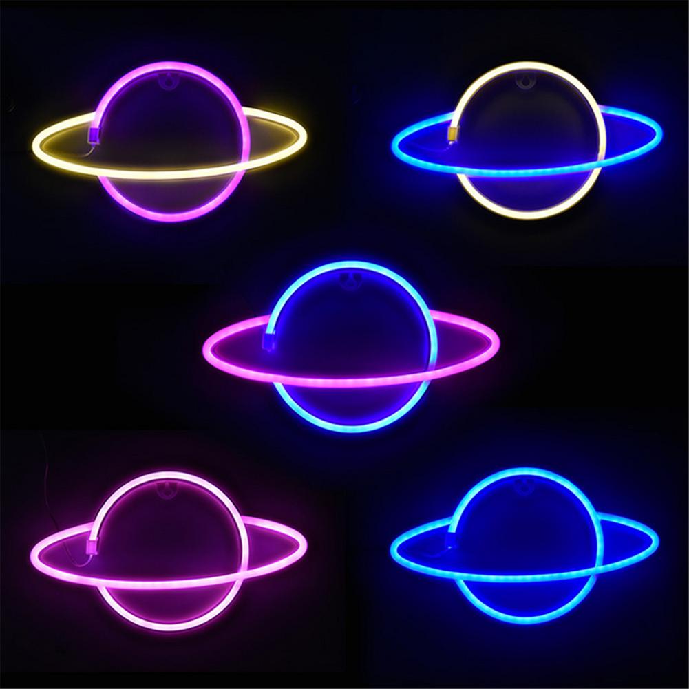 LED Neon Lamp Elliptical planet Shaped Sign Neon Light Battery Powered Home Decorative Wall Light Party Room Lighting
