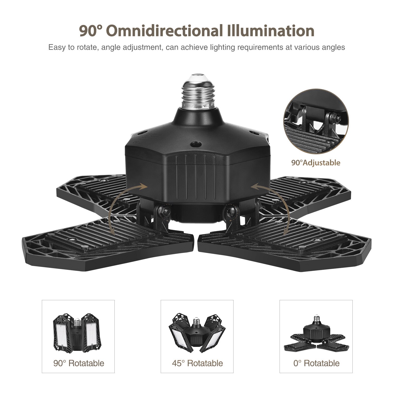 E26/E27 LED Garage Light Folding 85-265V 120W 12000LM Cool White For Workshops Warehouse Stadiums Parking Lot Exhibition Hall