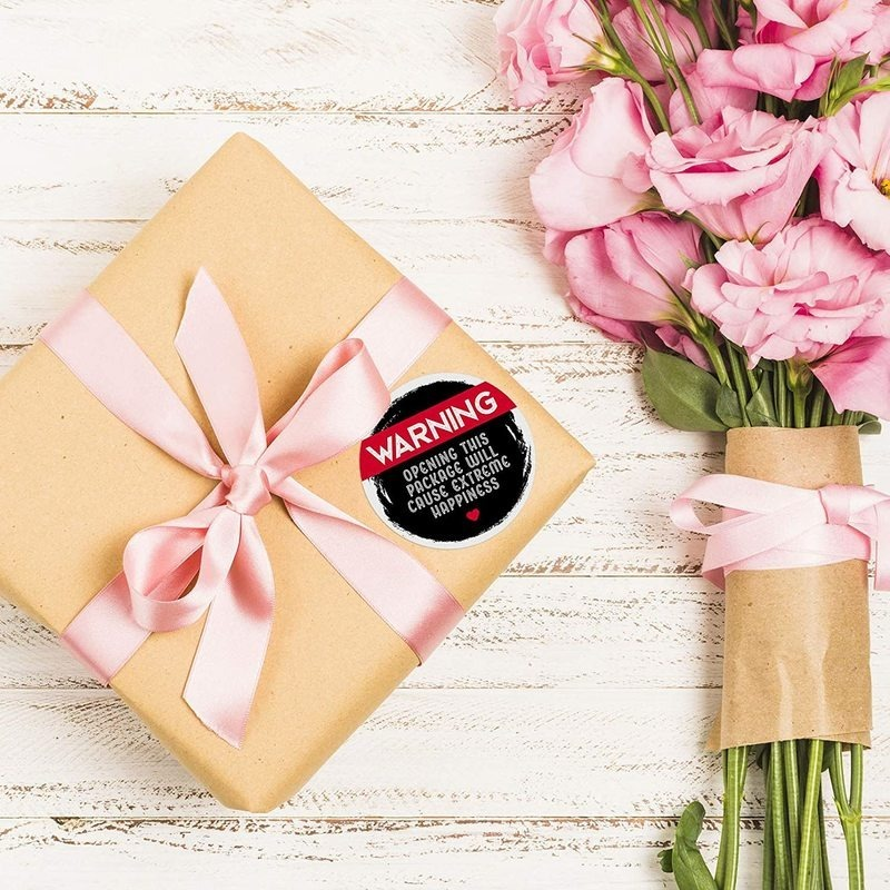 120 Uds. Etiquetas adorables de advertencia de felicidad extrema en negro y rosa, pegatinas de embalaje de agradecimiento de 1,5 pulgadas, sello de sobre para envolver