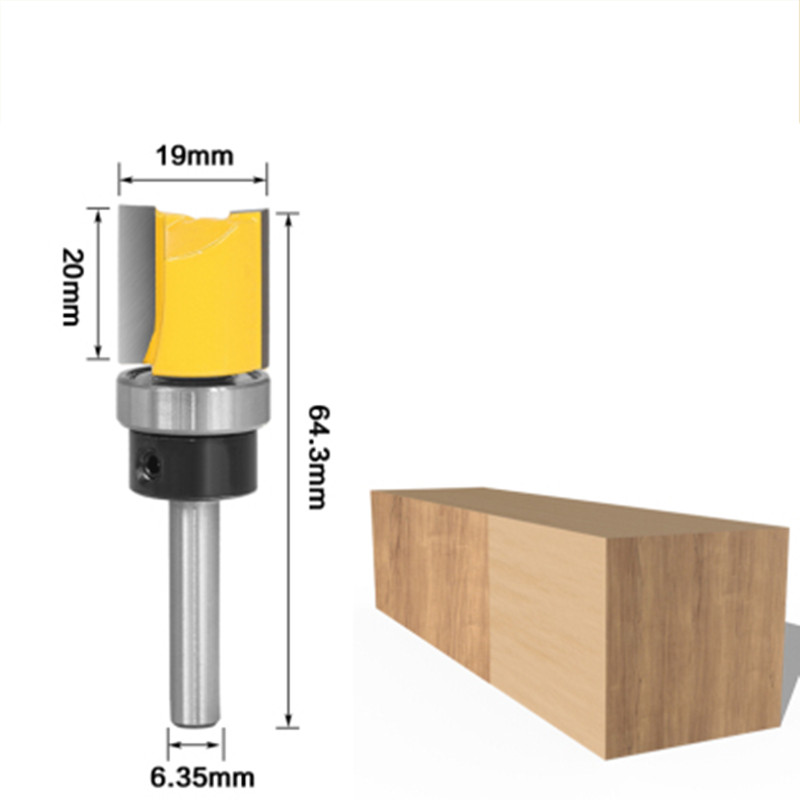 1pc 1/4 inch Shank Flush Trim Router Bit Pattern Bit Top Bottom Bearing 1/2" Blade Template Wood Milling Cutter: NO6