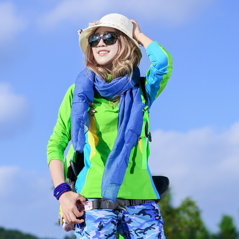 Forår kvinde udendørs camping trekking jogging vandre langærmet t-shirt øge ned stavning farve holde varmen sved tøj: Grøn / M