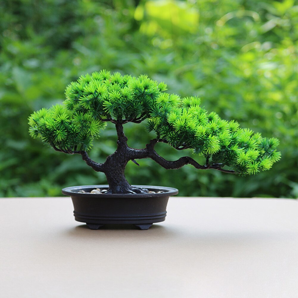 1pc kunstig bonsai lite grønt tre med potteplanter furu kunstig potteplante ornamentr plante kunstig plante kontor