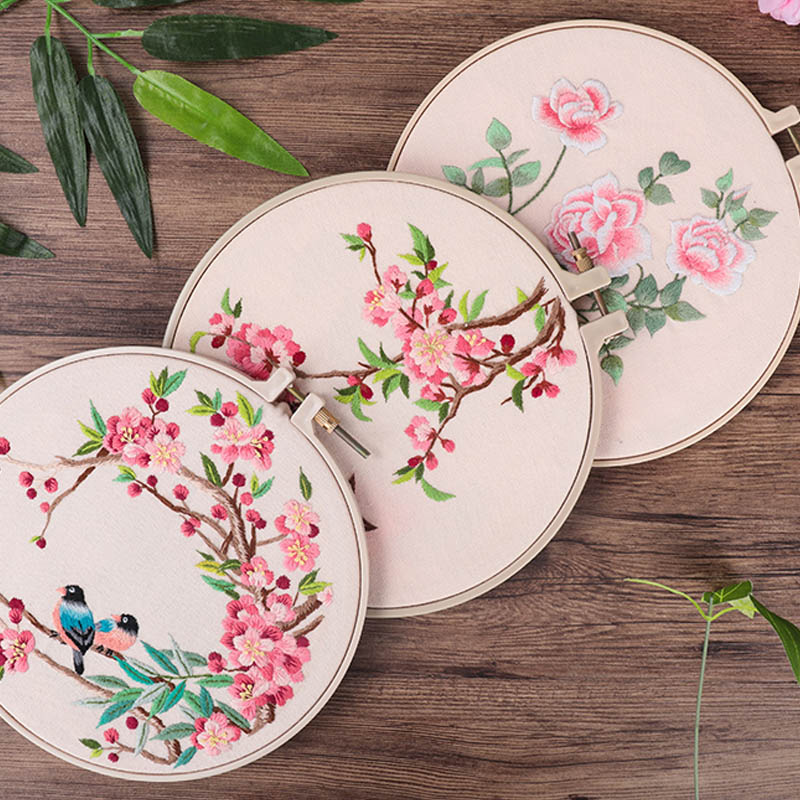 Kinesisk blomma diy broderi kit med broderieram korsstygn sömnad sy konst hantverk broderi målning heminredning