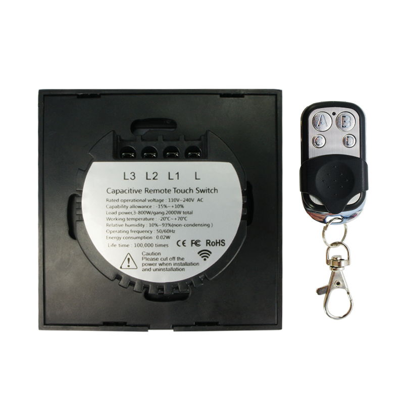 EU Standard VHOME Smart Touch Switch 2 Gang 1 Way,White Crystal Glass Switch Panel Sensor Switch with Wireless RF433Mhz Remote