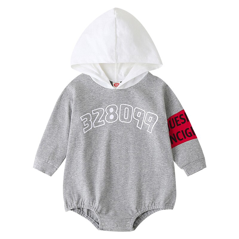 Baby Jumpsuit Clothes Spring Autumn Style Hooded Long-sleeved Letter Printed Triangle Bodysuit Newborn Boys Girls Clothing: 9M