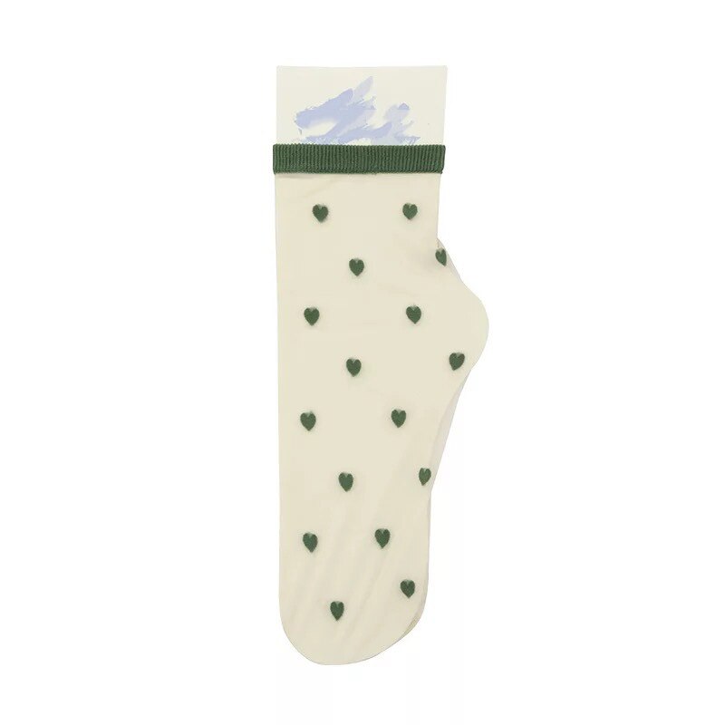 CHAOZHU Love Small Icon Kawaii Japanese Korea Sweet Hearts Sheer Transparent Socks Women Girls Summer Spring Street Shot: green