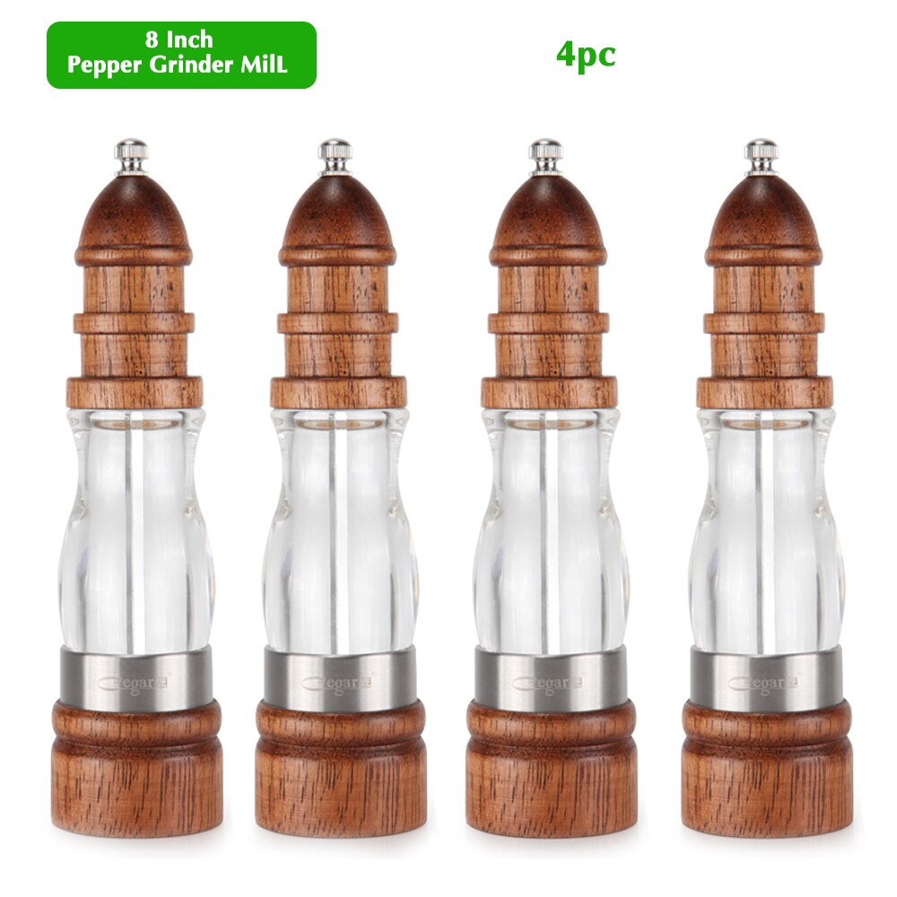 Antieke Peper Zout Molen Grinder Massief Hout En Acryl Fles Hand Keramische Slijpen Mechanisme Spice Peper Keuken Bbq Mills: 4pc Pepper Mill