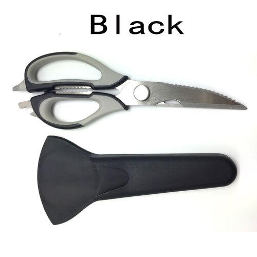 Køkkensaks kniv til fisk kylling husholdnings multifunktions knivsaks i rustfrit stål med magnetisk dæksel: Sort