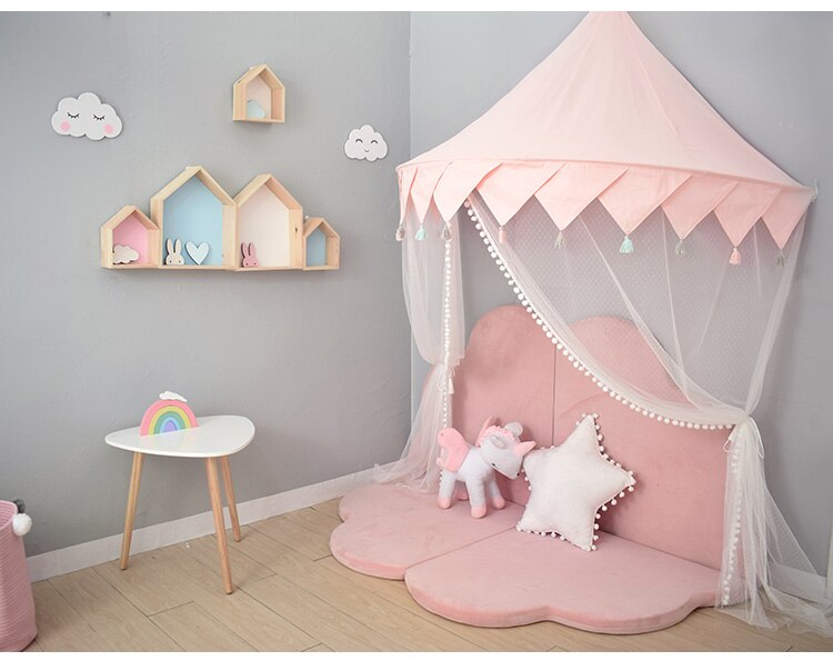 Roze Prinses Kasteel Speelhuis Nordic Kid Play Tent Tipi Enfant Indoor Baby Meisjes Crib Canopy Netto Bed Tent Kinderen room Decor