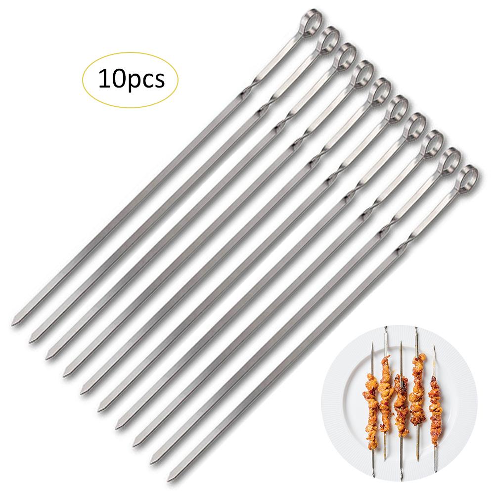 10pc Stainless Steel BBQ Meat Sticks Long Chef Grill Food Holders Skewers Needle Prongs For Barbecue Party Skewers bbq Skewers