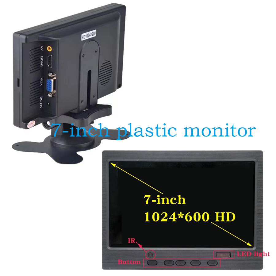 7 inch ips draagbaar scherm  hd 1024 x 600 scherm av cctv-monitor voor raspberry pi hdmi-compatibele vga d-sub achteruitrijcamera: Wit