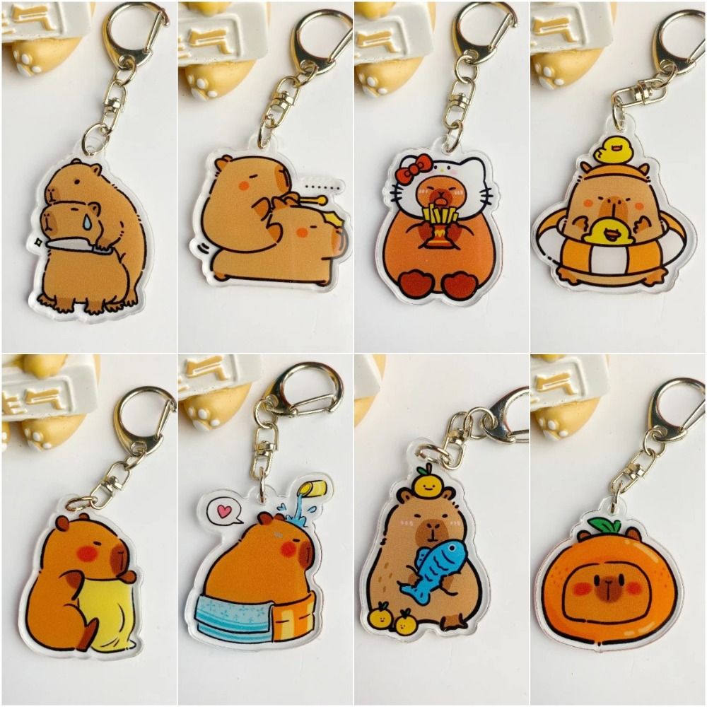 Tegneserie capybara capybara akryl nøkkelring harpiks akryl tegneserie capybaras nøkkelring søt nydelig kapibala nøkkelringer bag hengende