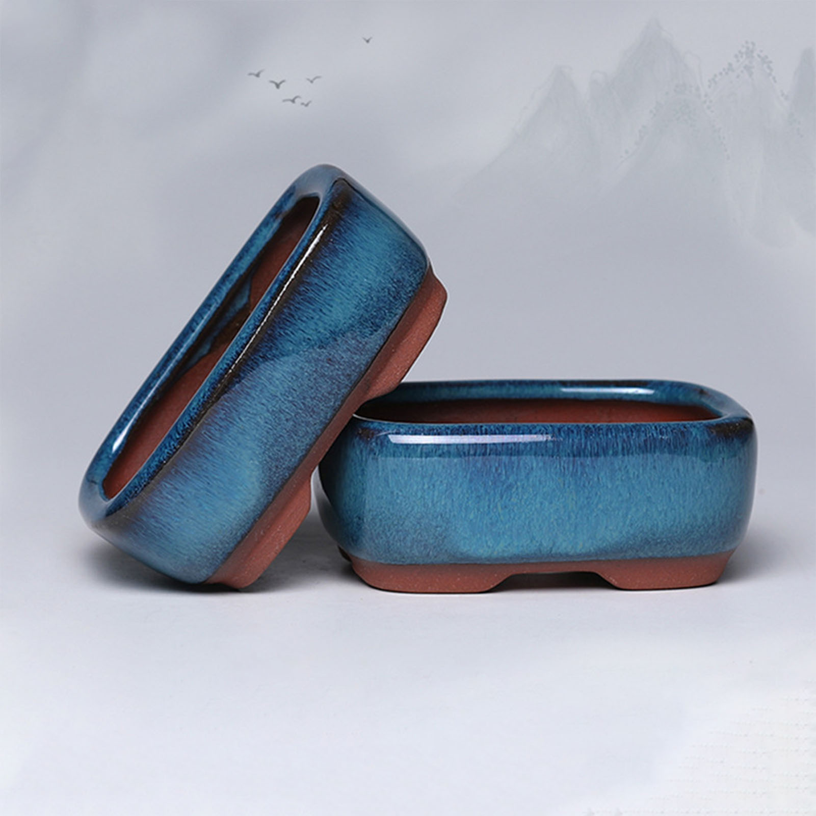 Vasos de flores de cerâmica com furo de drenagem design de ventilação retangular fácil de sobreviver para varanda sala de estar quarto