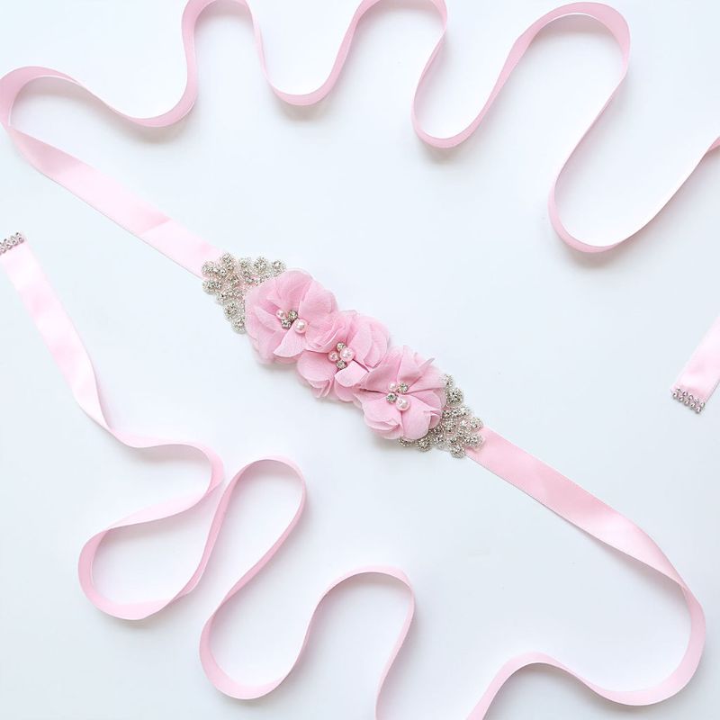 fajín de Tres flores para mujer, pretina de cuentas de estrás, fajín nupcial, fajín para boda, vestido ceñido en la cintura, cinturón, 12 colores: Rosa