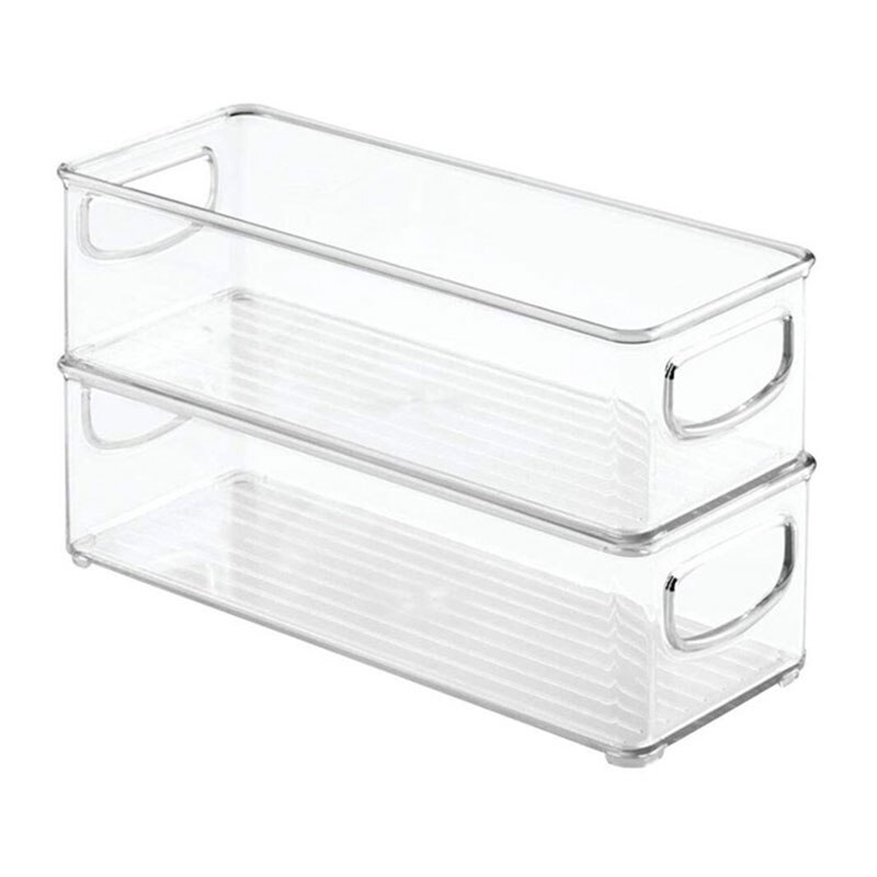 Refrigerator Organizer Bins Stackable Fridge Organizers Pantry Cutout Handle Clear Plastic Food Storage Bin Rack: 2PCS