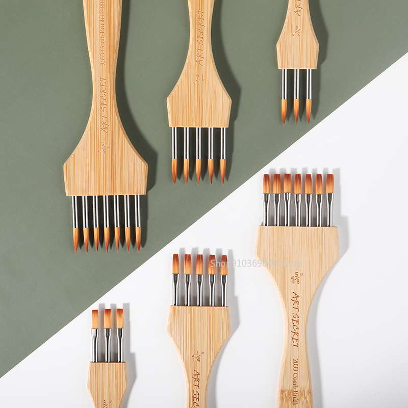 3 st/set flertandade kampenslar spetsiga/platta nylonblandade ull- och bokhandtag akrylfärgpenslar konstnärsmaterial