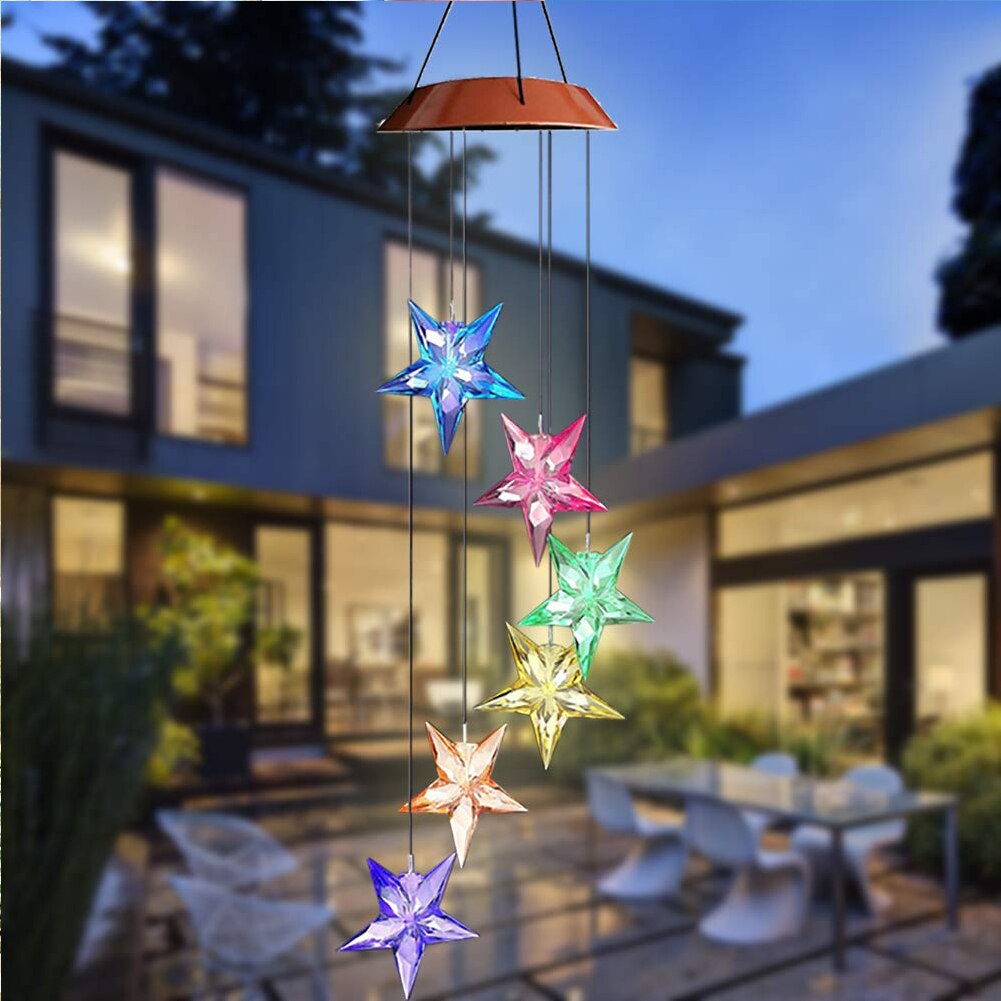 Op zonne-energie werkende windgonglamp, hangend, waterdicht, spiraalvormig, decoratief, tuinlicht van kunststof, kleurveranderend, draagbaar, mobiel
