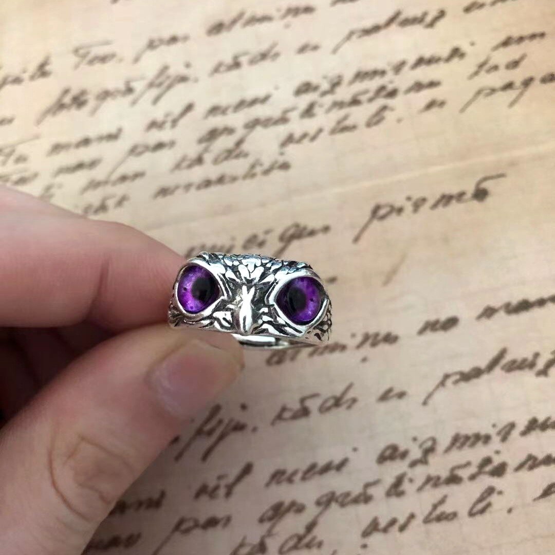 Charm vintage söta män och kvinnor enkel uggla ring silver färg förlovning vigselringar smycken: Lila