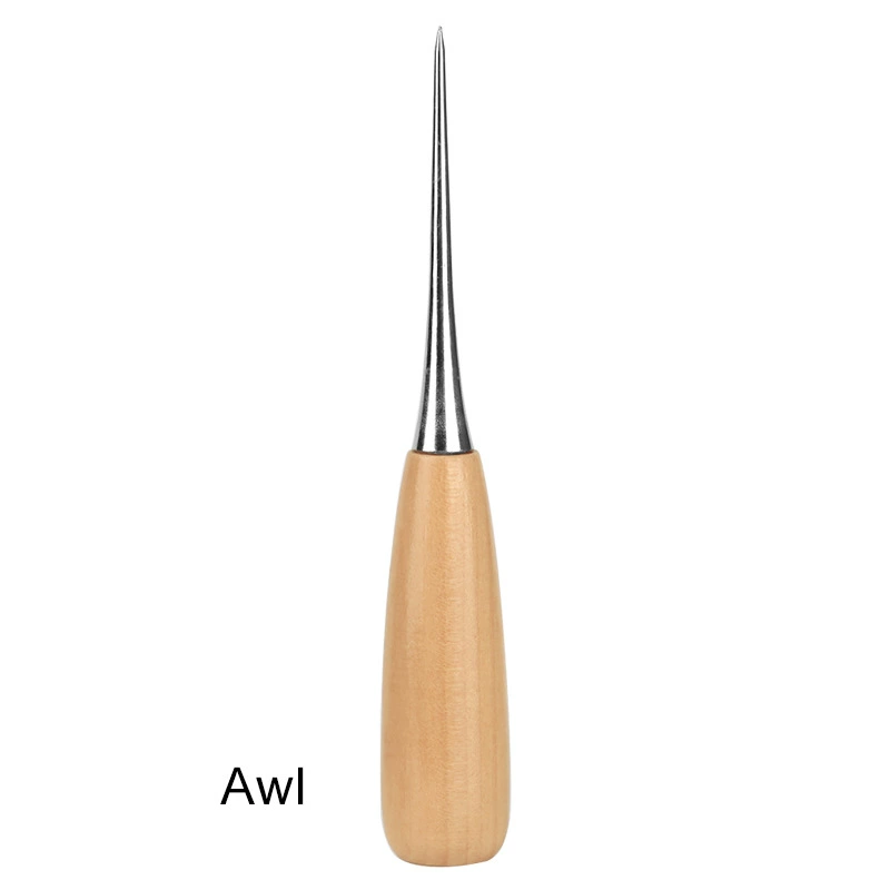 Punzón de costura con mango de madera, herramienta de punzón para rascar, punzonado para bolsa de cuero, herramienta de reparación de zapatos de costura hecha a mano, 1 ud.: Gris claro
