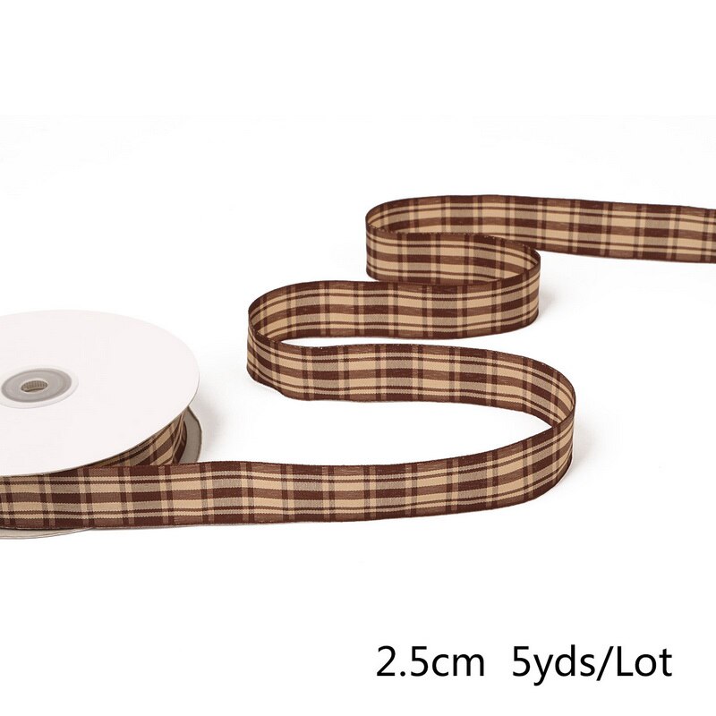 5 metrów/dużo 2.5cm wiele opcji szkocka krata siatki wstążka z nadrukiem dla dekoracje dla domu DIY pakowanie prezentów wstążki świąteczne: brązowy