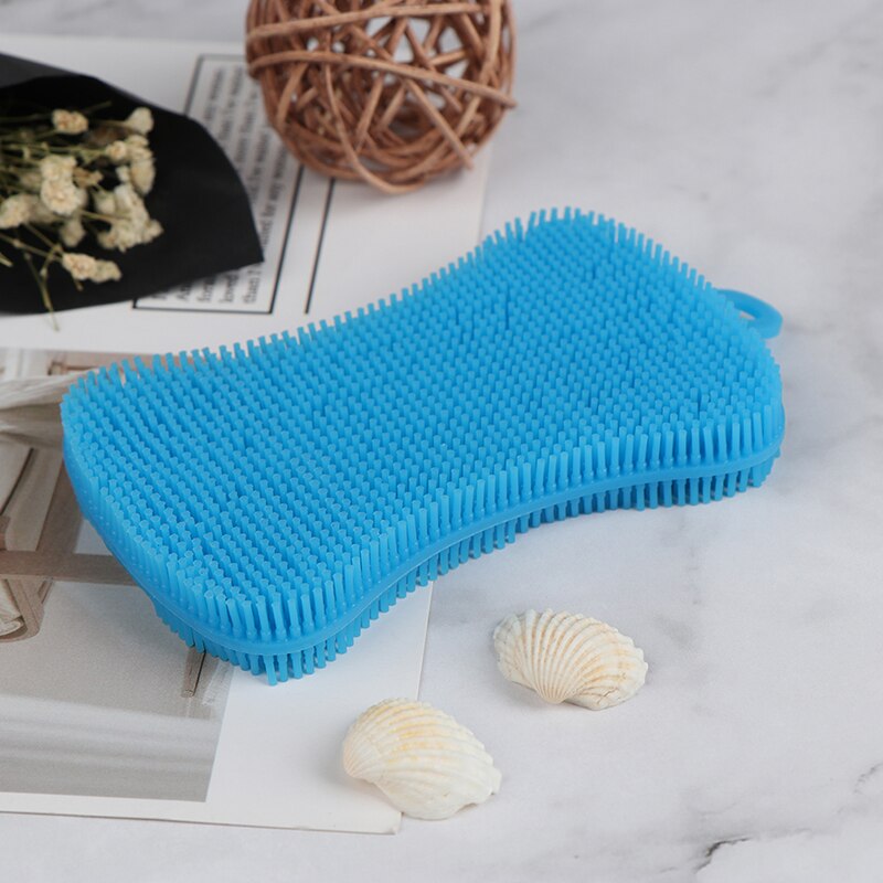 Esponja de silicone para lavar louça, panela de silicone para lavar louça e esponja, ferramenta de limpeza de cozinha: Blue