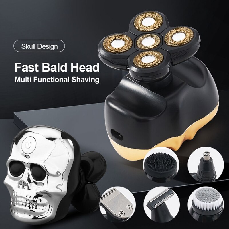 Halloween crâne rasoir électrique 6 en 1 tête chauve rasoir 5D rasoir rotatif multifonctionnel tondeuse à barbe nez oreille tondeuse pour hommes