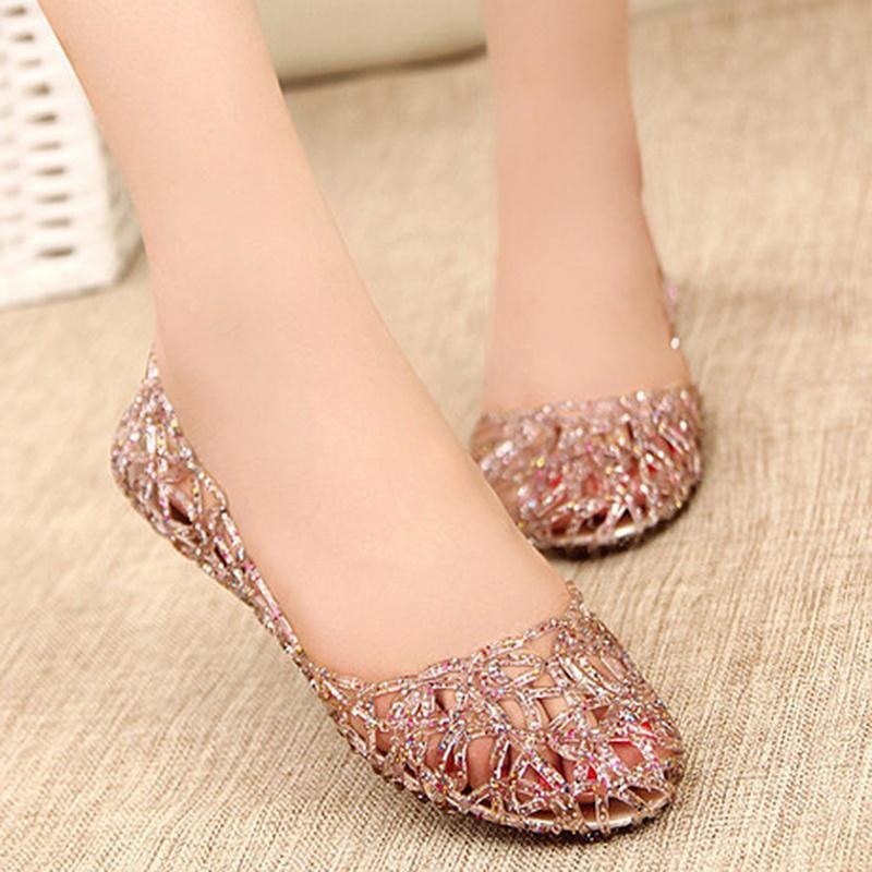 Chaussures de gelée claires femmes sandales de gelée d'été chaussures en plastique femme maille plat évider fille Sandalias Sapatos