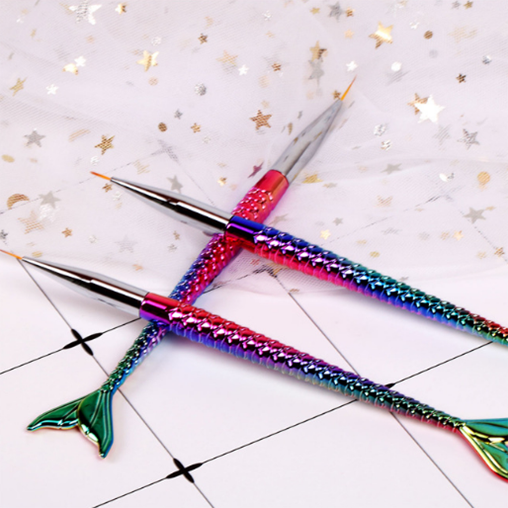 3pcs Mermaid Rainbow Fish Tail Brush Sculpture Dotting Tool DIY Nail Art Line Painting Liner Stripe Shape Drawing Manicure Pen