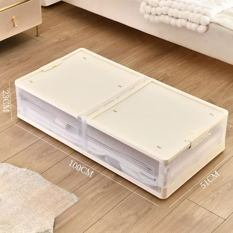 Storage Organizer Underbed Storage Box for Household Use with Wheels ,Flat Organizing Box,Foldable Bed Tail Clothing Storage Box: MULTI