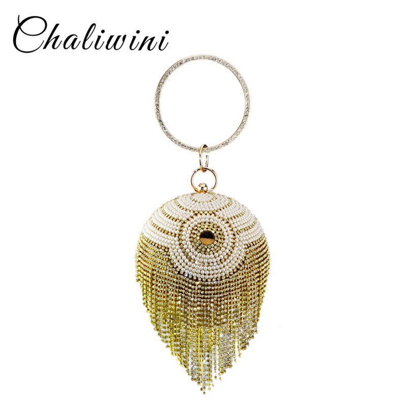Chaliwini – sac fourre-tout en forme de bol argenté pour femmes, , perle perlée, fleur rayée, bracelets, pompon, sacoches