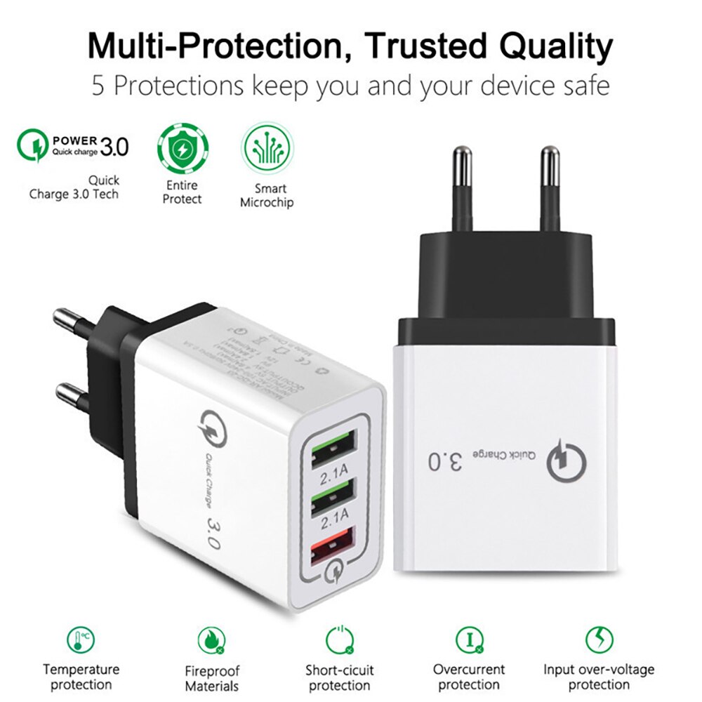 Cargador USB de carga rápida 3,0 QC 3,0 para teléfono móvil, cargador de pared para iPhone 11 X XS 8 7 Samsung S8, adaptador USB de 3 puertos