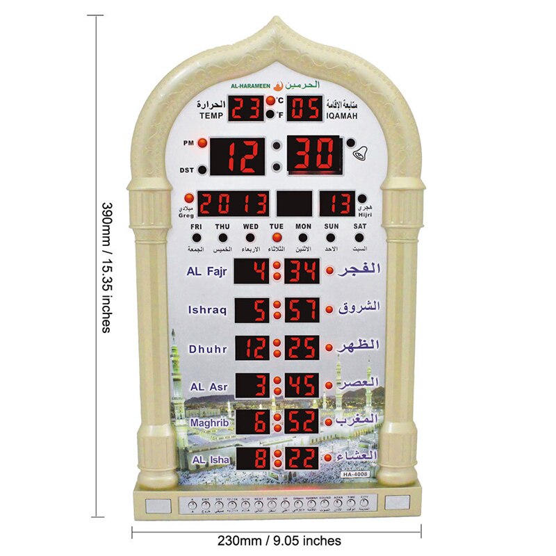 Azan moske bøn ur islamisk moske azan kalender muslim bøn vægur alarm ramadan boligindretning + fjernbetjening