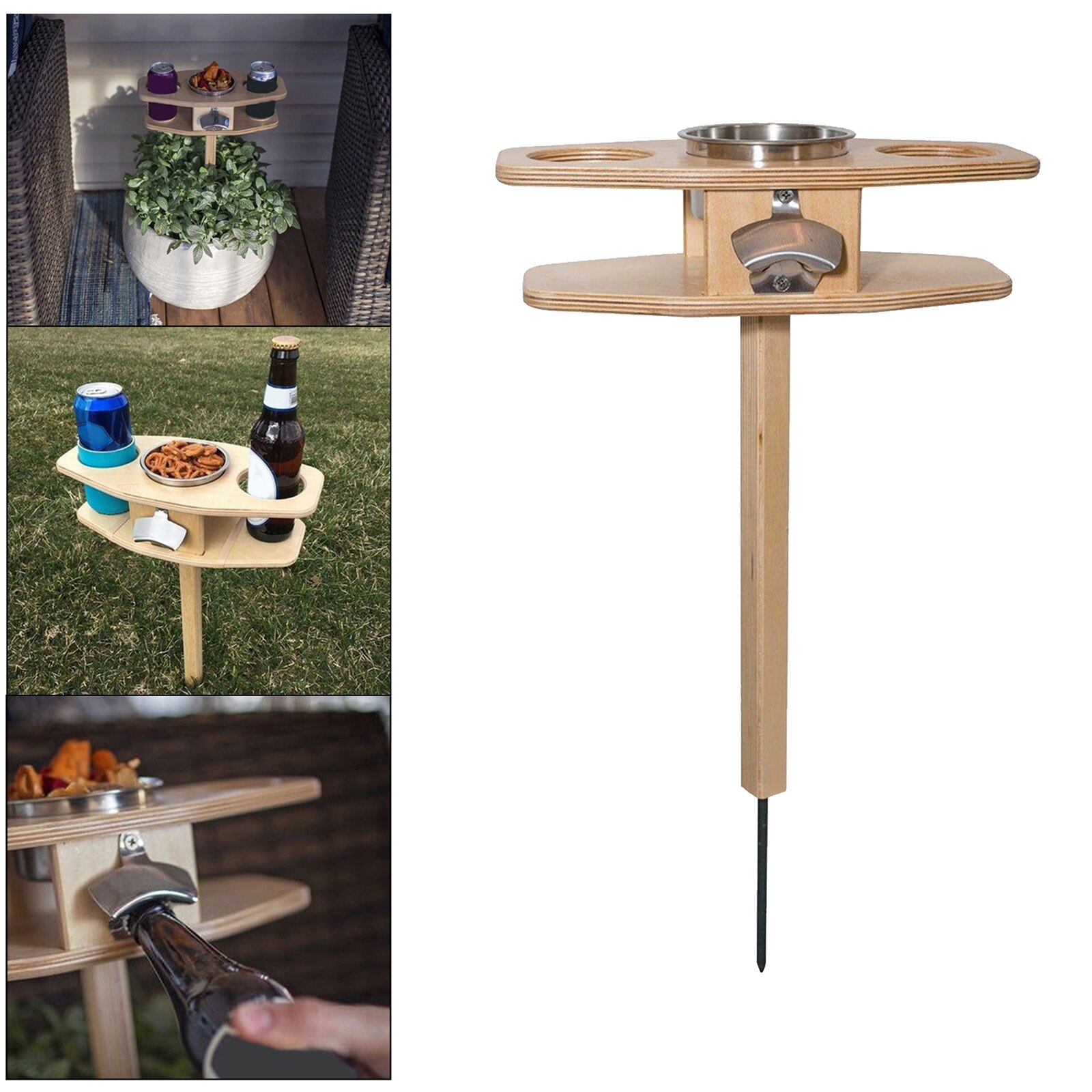 Wooden Wine Table Garden Lawn Beach Party Camping Beer Bottles Rack Stand